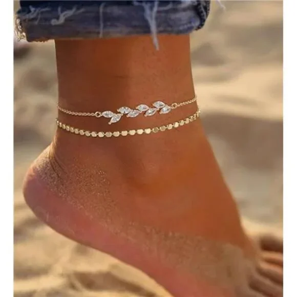 Anklets for Women 14K Real Gold Silver Plated Ankle Bracelets Trendy - Picture 2 of 6